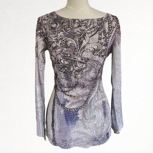 Vintage Y2K Cache Jeweled Long Sleeve Mesh Top